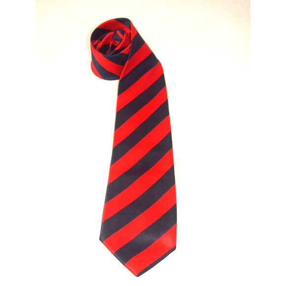 Rene Chagal Tie Hand Made Royal Blue & Cherry Red Striped Tie 3 3/4" x 61" - Picture 1 of 5